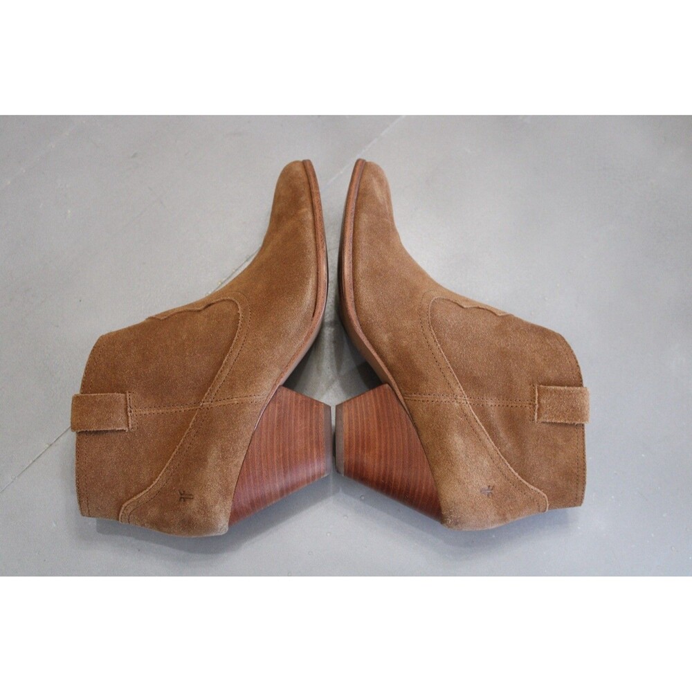 Frye Reina Ankle Booties Womens 10‎ M Brown Suede Western Zip Stacked Heel Boot - Picture 6 of 11